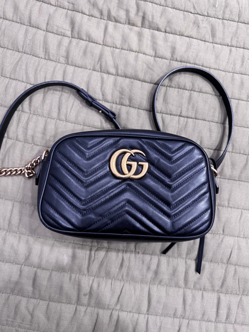 Gucci Black Chevron Leather Crossbody with Gold GG